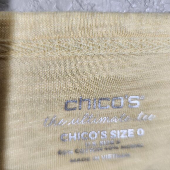 Chicos Top Womens Size 0 US XS Ultimate Tee Yellow 3/4 Sleeve Soft Cotton Blend - Picture 2 of 13